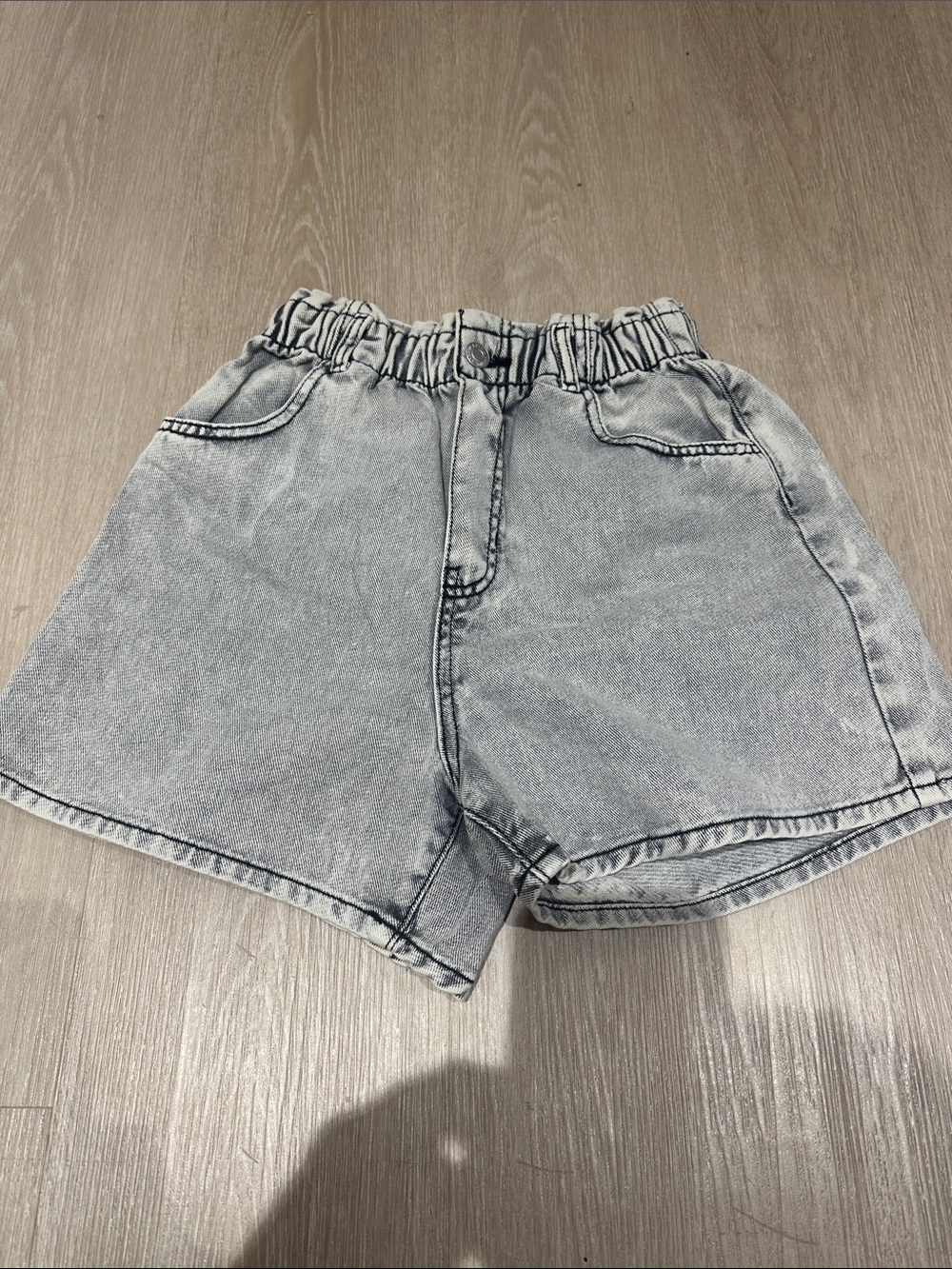 H&M Light Gray Washed Denim Elastic-Waist Shorts